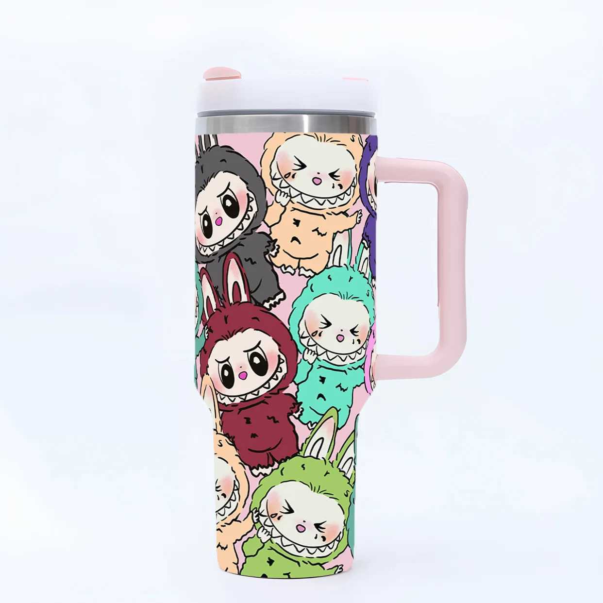 New labubu 40OZ stainless steel drum type tibial drive insulated with straw and lid large capacity car cup X2506051