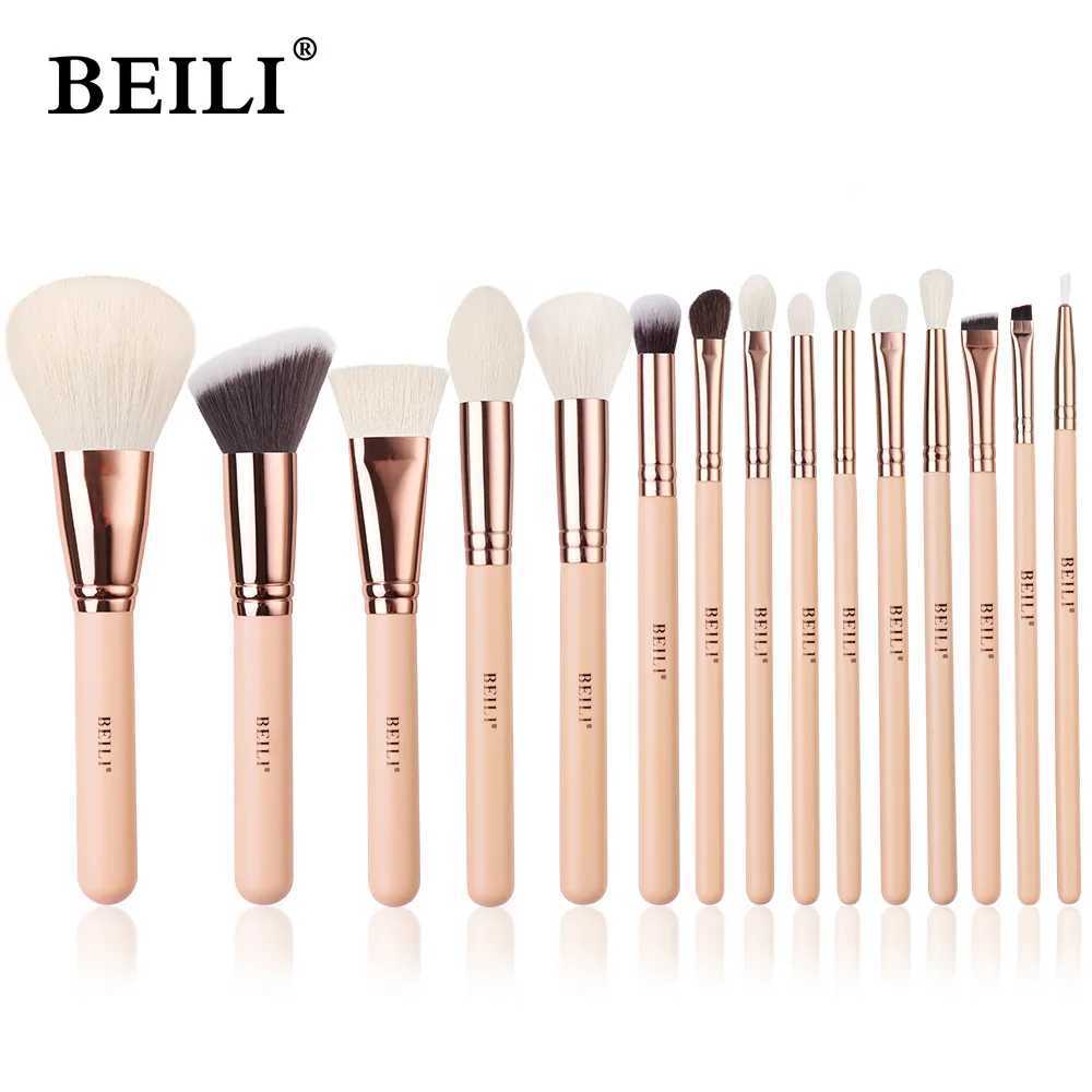 BEILI 15 Pcs Pink/Rose Golden Makeup Brushes Set Professional Powder Foundation Eyeshadow B Eyeliner Contour Cosmetic Tool W250605