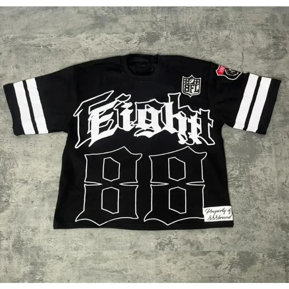 American High Street Fashion Clothing Vintage Letter 3D Printing Loose Men Short Sleeved Tshirt Y2k Round Neck T-shirt Top 250604