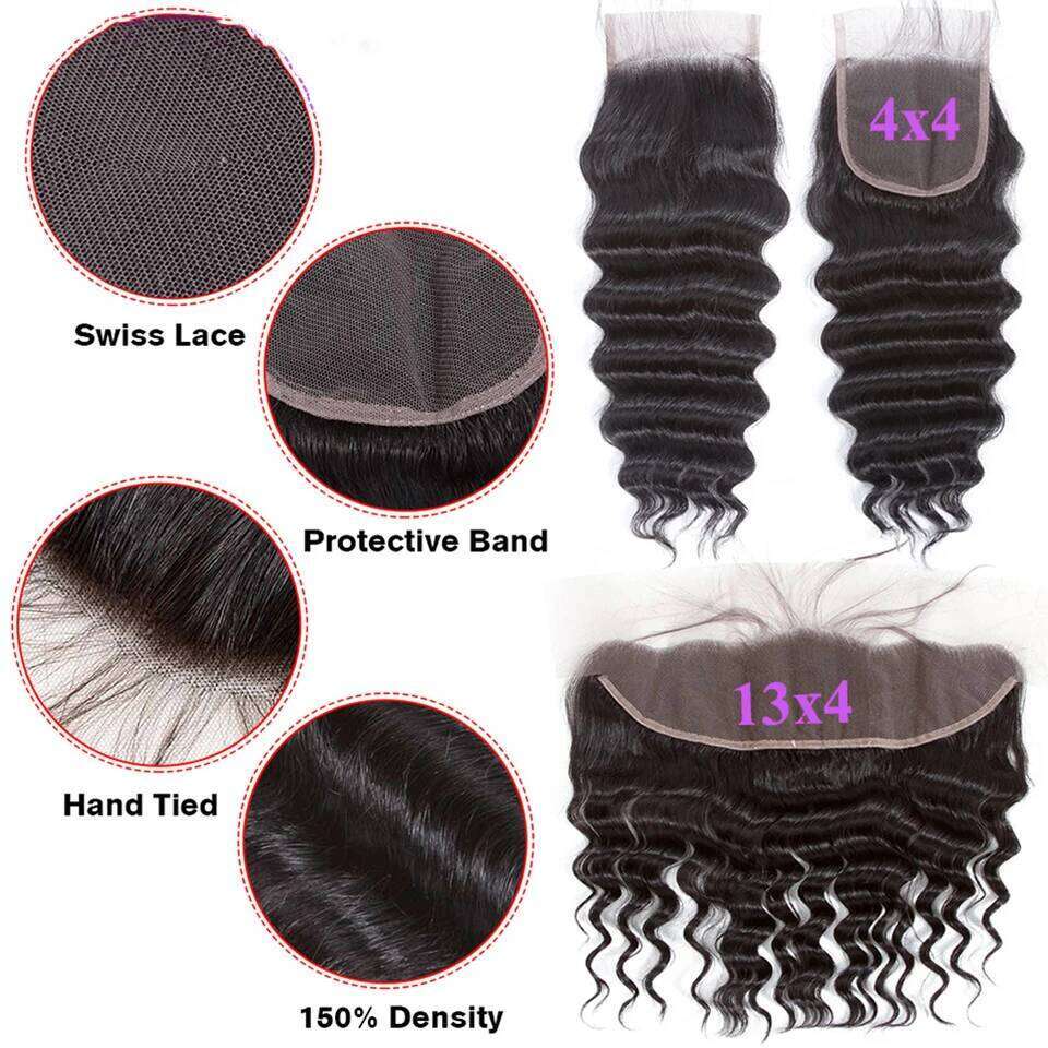 Loose Deep Wave Bundles With HD 4X4 13X4 Lace Frontal Closure And 3/4 Bundle Deal 100% Yaki Human Hair Extension