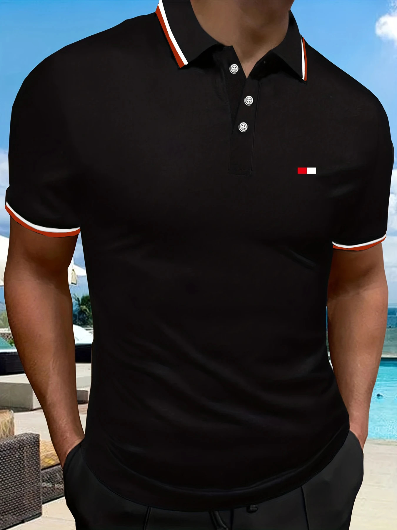 Mens 100 cotton summer casual fashion loose plus size flag pattern printed lapel short sleeved polo shirt top travel outfit 250527