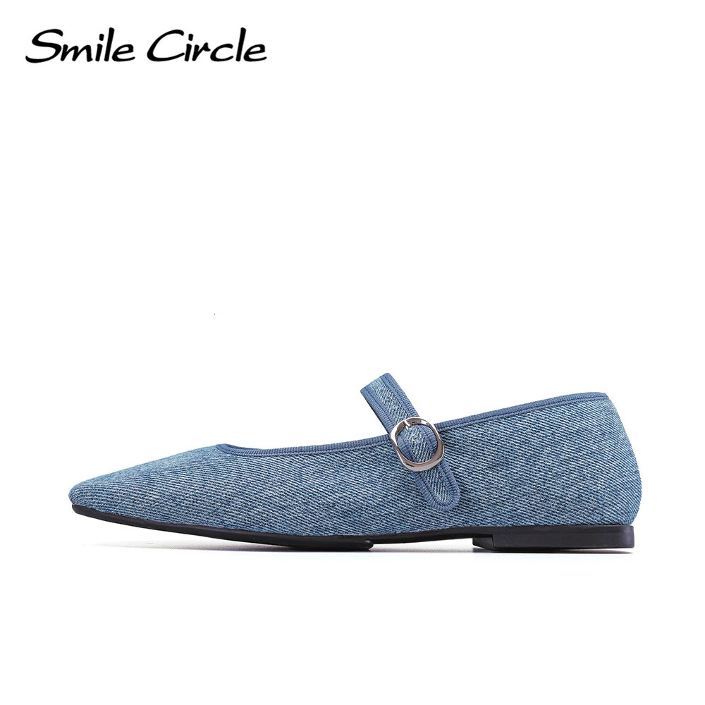 Smile Circle Denim Mary Jane Women Ballet Flats Shoes Comfortable Soft Round Toe Flat Shoes for Women 250603