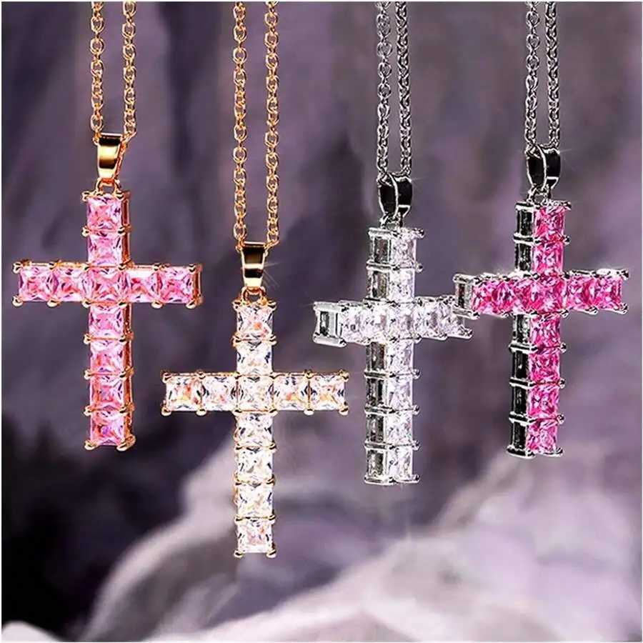New Fashion Necklaces Female Pendants Gold Multi Color Crystal Jesus Cross Pendant For Women Necklace Party Leisure Time Jewelry XJ250604