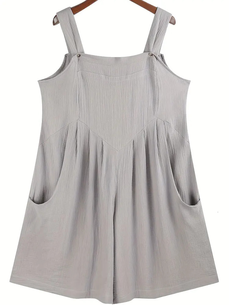 Womens plus Size Casual Woven Jumpsuit Loose Fit High Waist Wide Leg Comfortable Streetwear 250605