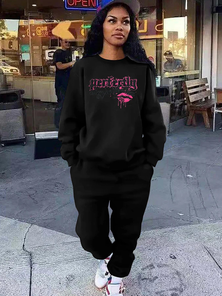 Plus Size Womens Fashion Casual Sports Autumn And Winter TwoPiece Pants Set 250605Z