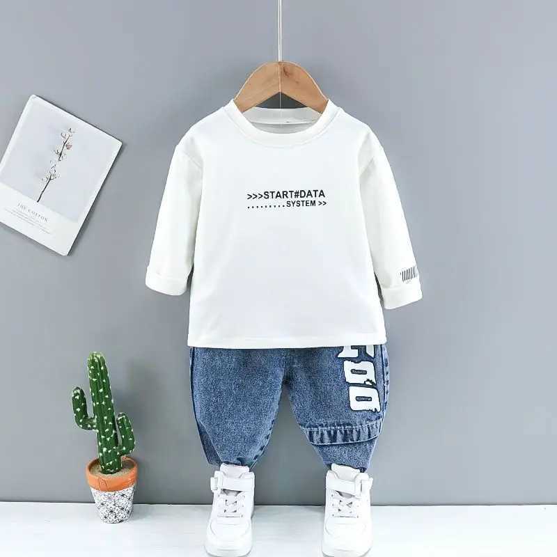 Spring and Autumn Childrens Clothing Set New Boys Baby Cowboy Vest T-shirt Jeans 3-Piece Set 73-110cm R250605
