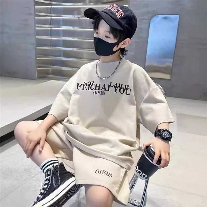 New Boys Short Sleeve Sets Summer Fashion Kids Loose Casual T-shirts+Shorts 2Pcs Outfits Teen High Quality Sports Suits 5-14Y R250605