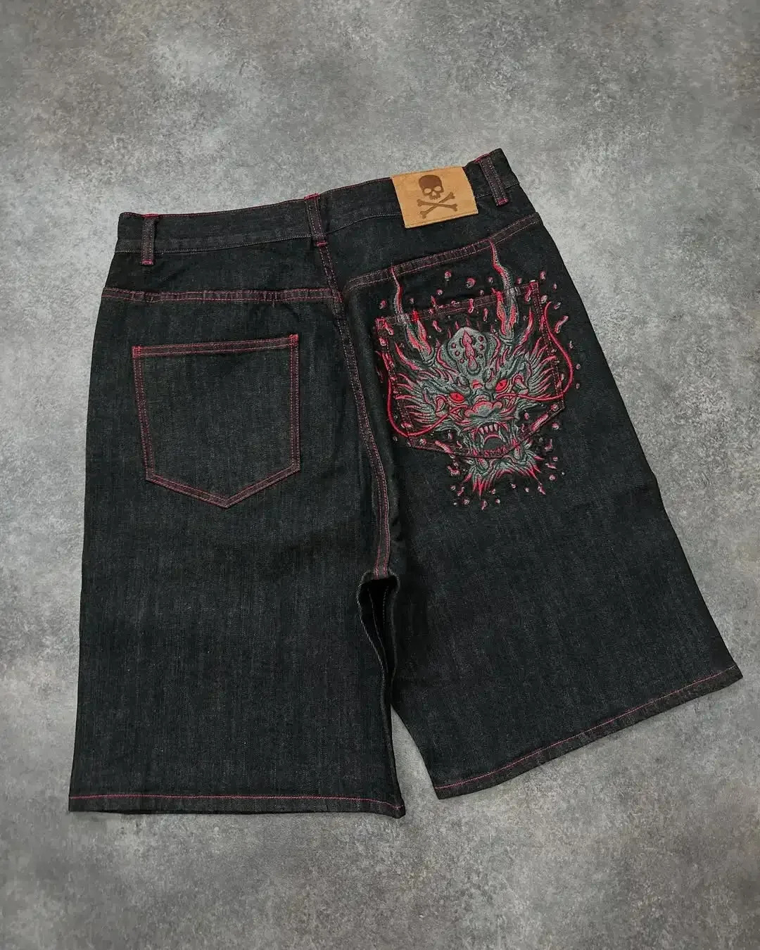 Y2K Retro Denim Shorts Street Dragon y Five Cent Casual Jeans Men Women Harajuku Hip Hop Loose Sports Shorts 250604