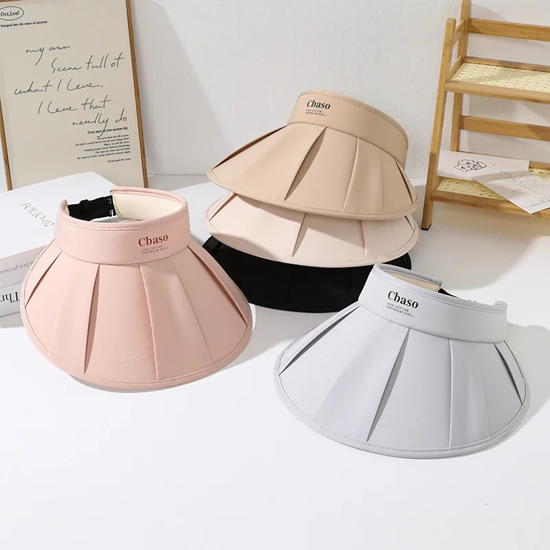 Summer Collapsible Shell Cap with Empty Top for Girl Fashion Sunblock Cool Large Brim Visor Seaside Casual Outdoor Beach Sun Hat 250603