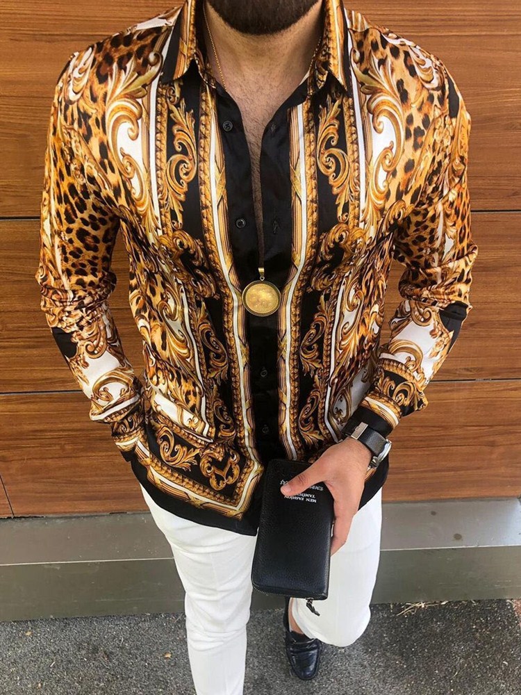 shirt Men's sleeve shirt Designer top Trendy T shirt Leopard print court style print Floral long sleeve shirt Stylish top