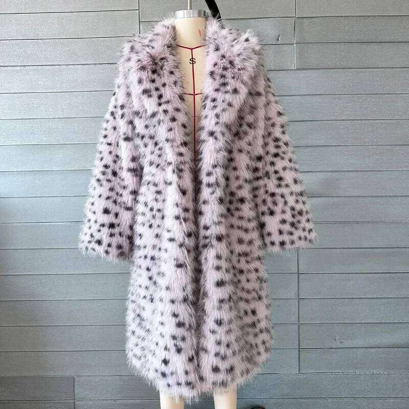 Faux Coat Women Winter Fashion Fox Leopard Print Long Over-the-knee Suit Collar Fur Coats