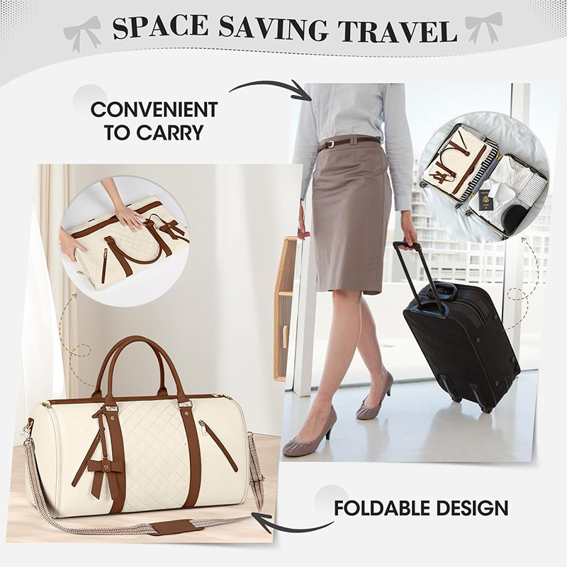 New Women's Travel Leather Convertible Duffel with Shoe Pocket Carry-on Clothing Bag