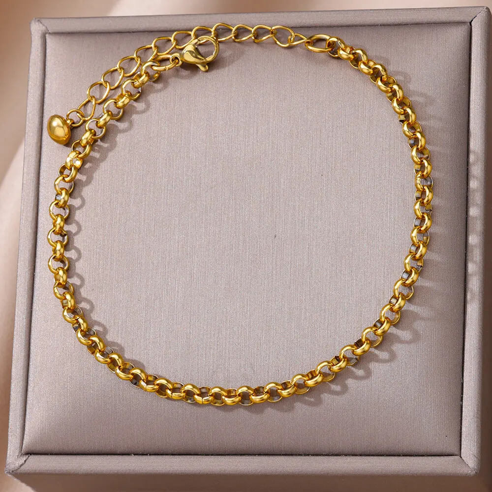Anklets for Women Stainless Steel Gold Color Chain Anklet Female Summer Beach Accessories Foot Leg Bracelets Fashion Jewelry 250528