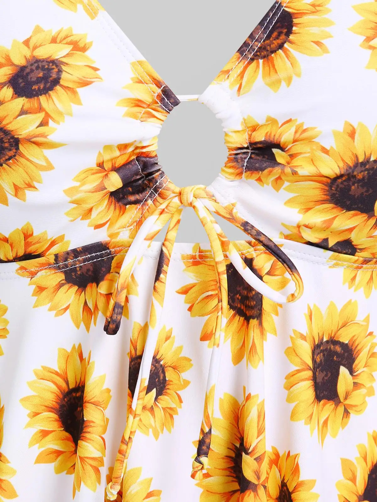 ROL Handkerchief Sunflower Print Cinched Plus Size Curve Modest Tankini Swimsuit 250603