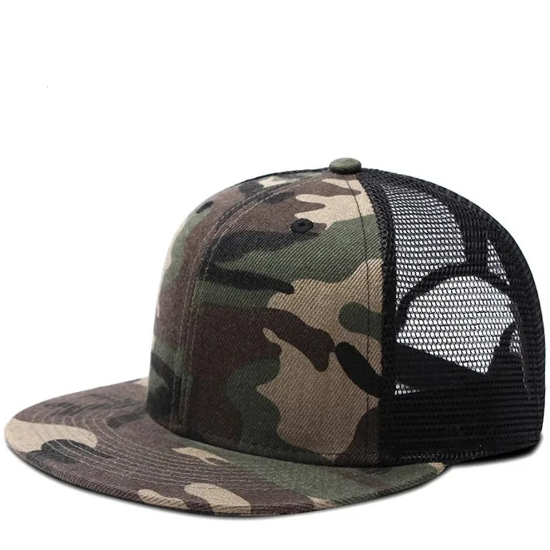 Adult Solid Color Flat Brim Mesh Cap Men Woman Hiphop Plain Baseball Hat 55-60cm 250603