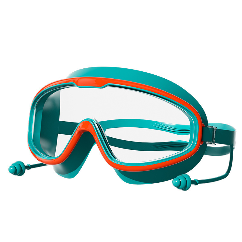 Children's Large Frame Swim HD Waterproof Anti-Fog Swimming Glasses for Students and Babies with Integrated Earplugs Diving Goggles