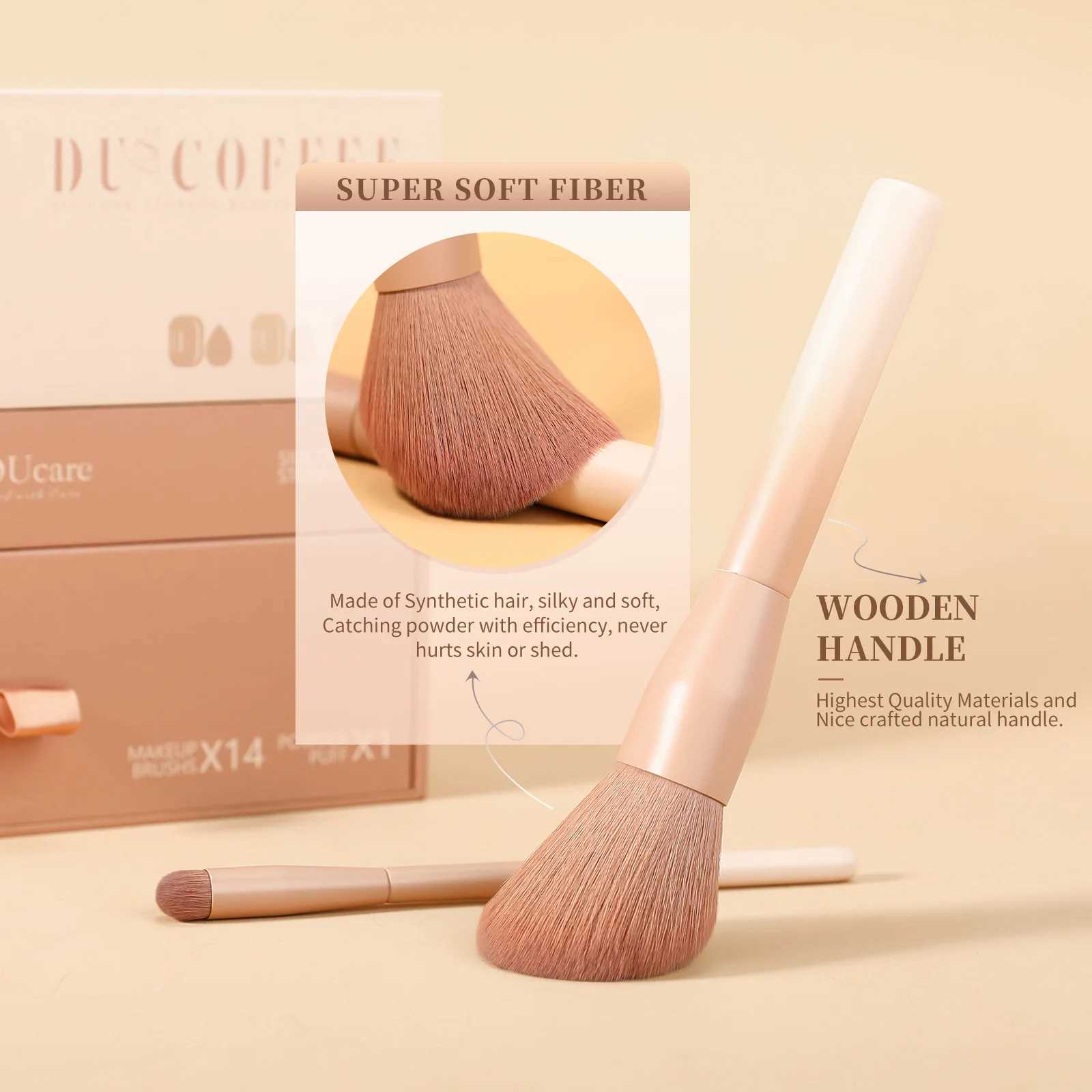 DUcare 14Pcs Coffee Makeup Brush Set with Sponge Foundation Blending Face Powder B Eyeshadow Brushes Valentine Christmas Gift W250605