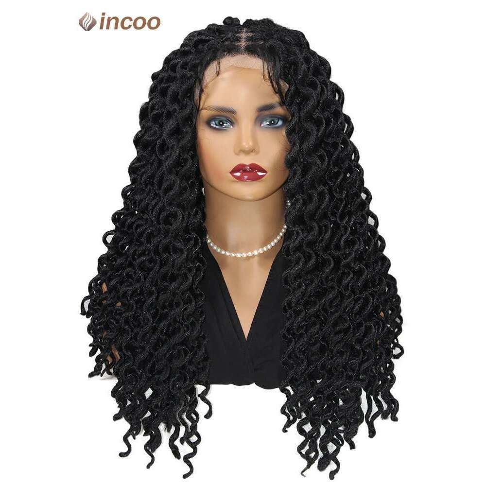 22" Curly Locs Synthetic Dreadlock Cheap On Clearance Sale Box Braids Hair Wig Full Lace Braided Wigs For Black Women