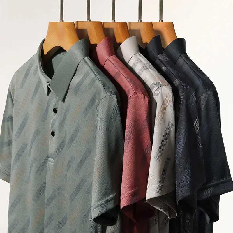 2025 New Mens Business Casual Short Sleeved Printed Polo Shirt Fashionable Breathable Comfortable and Versatile Top XJ250605