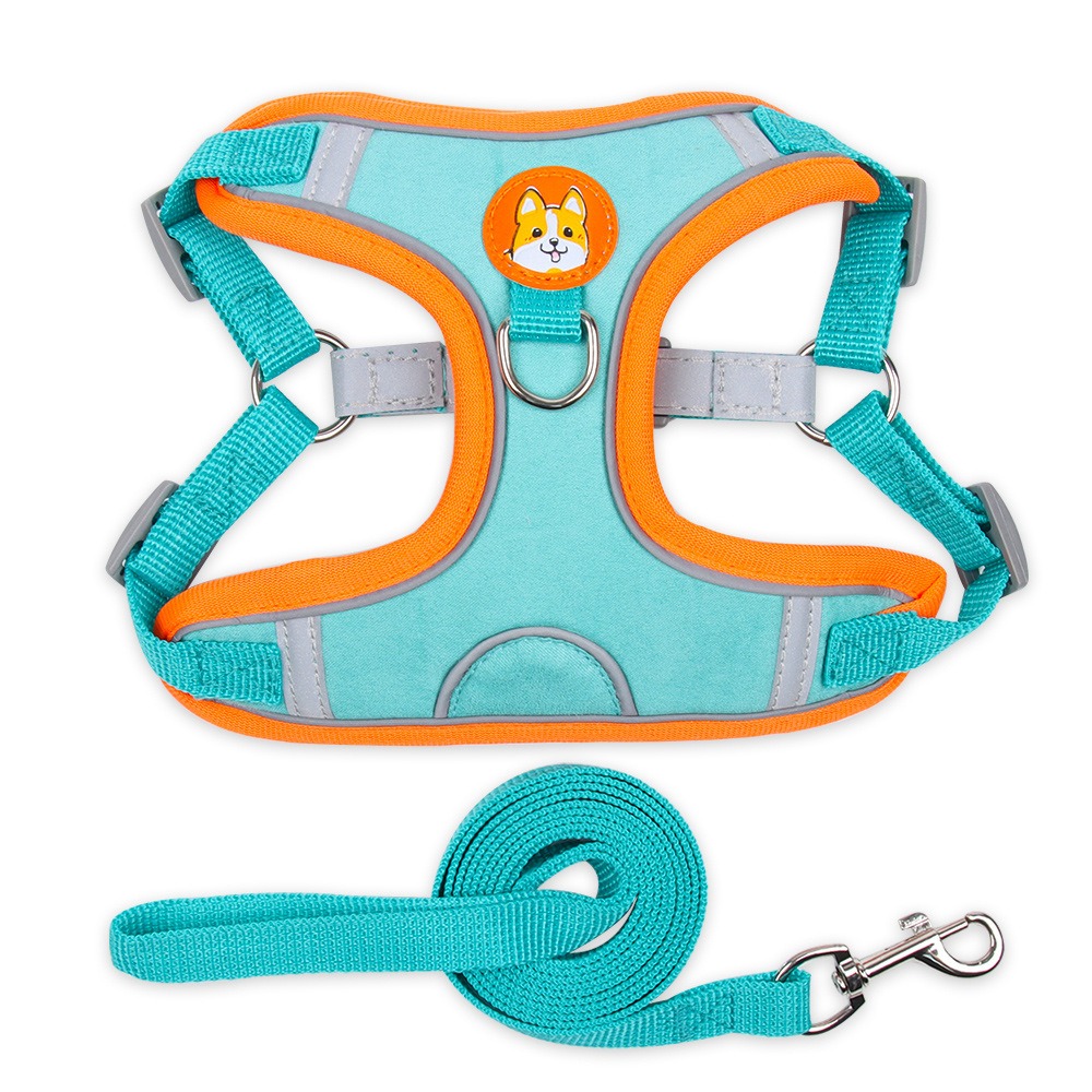 Reflective Suede Dog Harness & Leash Set for Small Dogs - Adjustable & Breathabl