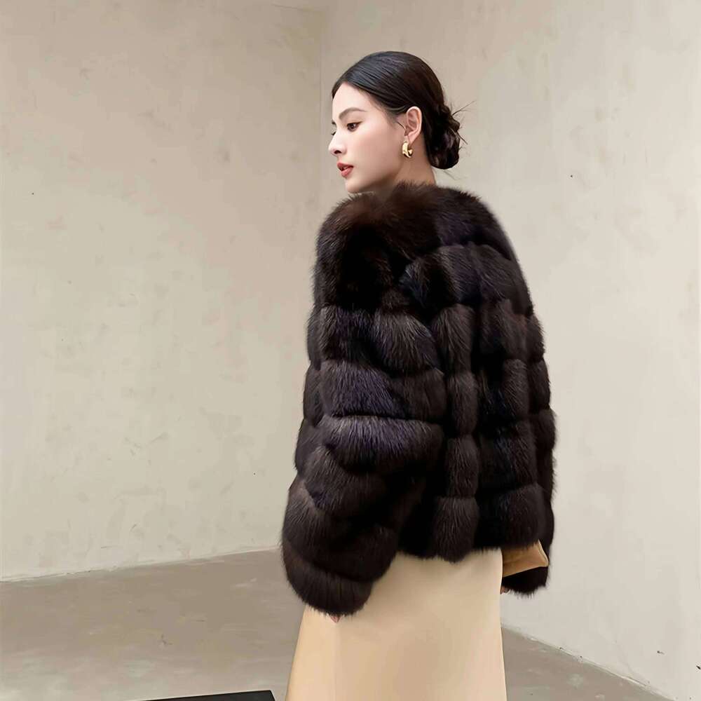 Women's Covered Button Faux Mink Fur Coat, O-Neck Short Jacket,Thick Warm Clothes,England Style,Autumn And Winter, 2024