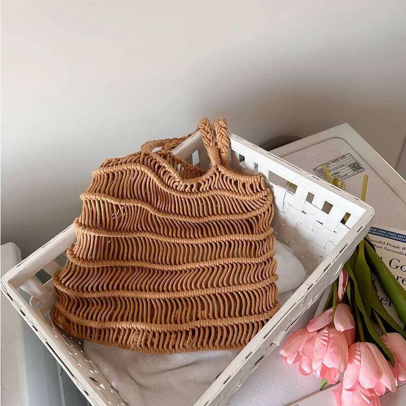 NEW Elegant Straw Woven Shoulder Hobo Purses Fishing Net Handmade Beach Travel Handbag 2023 Summer Shopper Grocery Bags