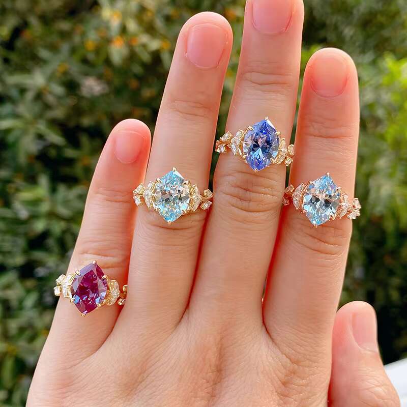 3Ct Diamond Floral Design Engagement Ring 7*14mm Marquise Cut Blue Moissanite Women Sliver Ring