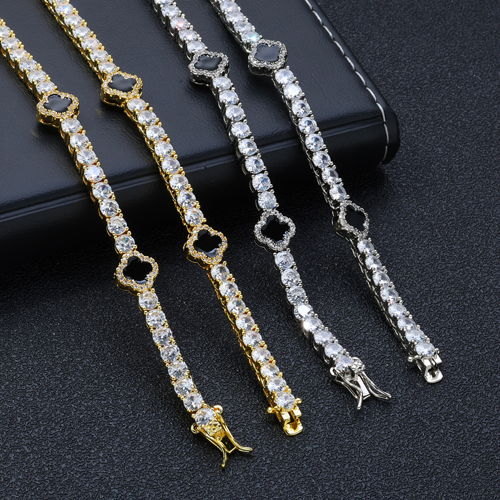 Hip hop ins style four leaf clover Moissanite tennis chain personalized accessories high-end womens bracelet accessories