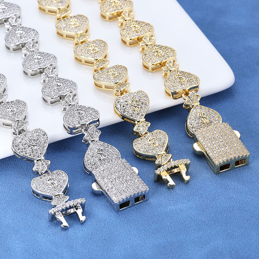 Hip hop 15mm USD Money Bag Cuban Bracelet Accessories Trendy Moissanite Mens Bracelet Accessories