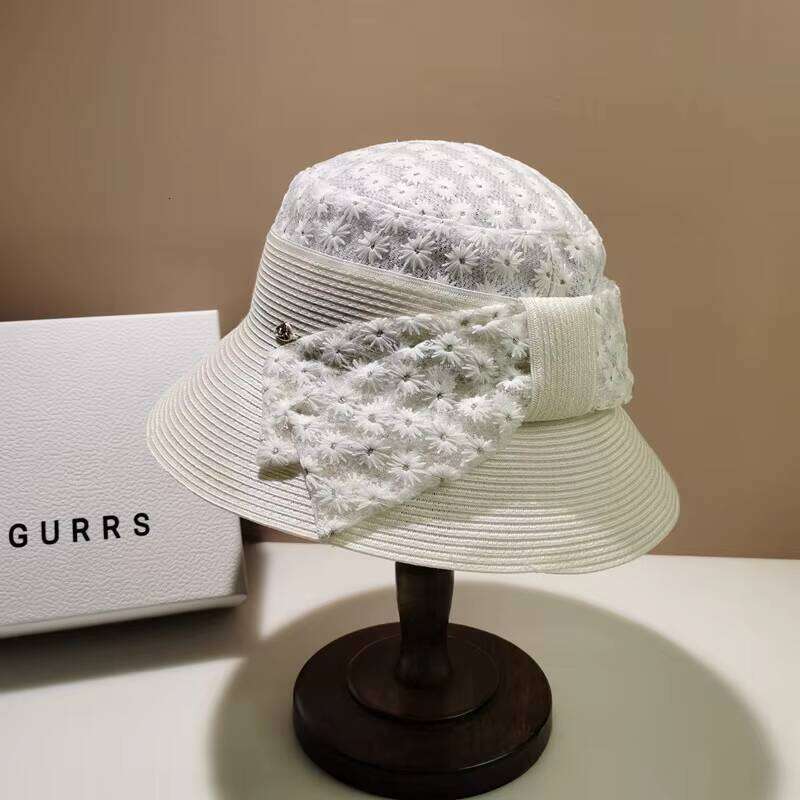 Leisure Sun Visor Straw Lace Floral Beach Bow Foldable Bucket Hat