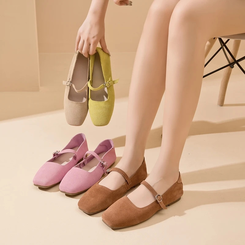 AIYUQI Mary Jane Womens Shoes 2025 Suede Leather Non-slip Women Ballet Flat Shoes Square Toe Comfortable Female Shoes 250603