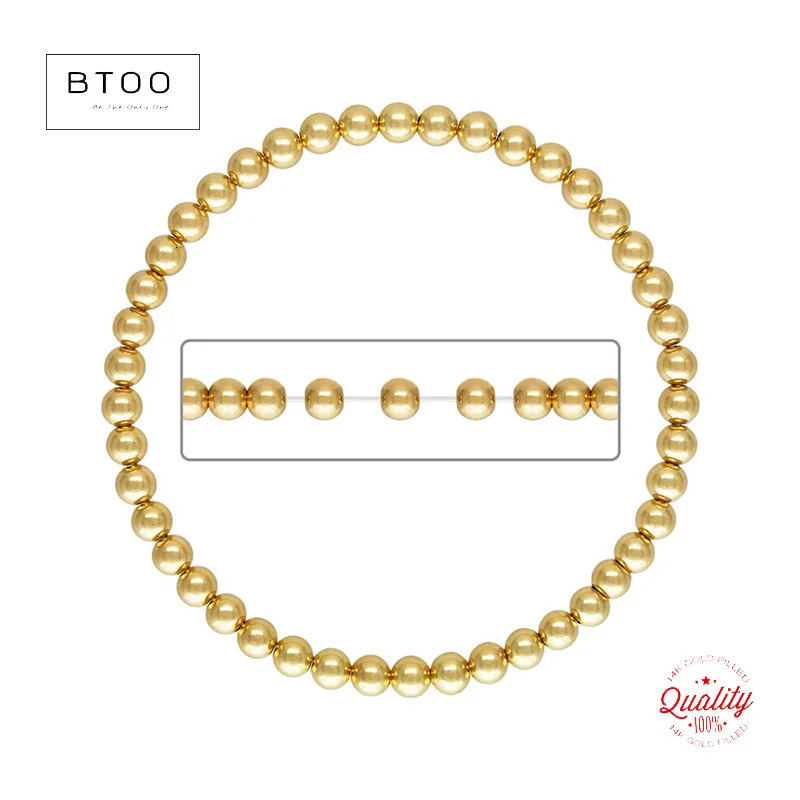 Real 14K Gold Filled Round Beads Bracelets Gold Filled Seamless Beads m 4mm 5mm 6mm Bracelets Vintage Boho Women Jewelry 250604