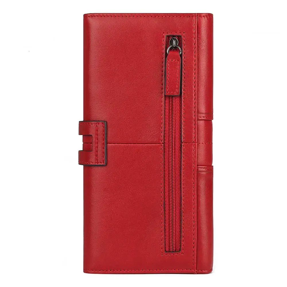 Genuine Leather Wallets Women Long Hasp Rfid Card Holder High Quality Ladies Red Coin Purse With Cellphone Pocket Portfel Damski 250605