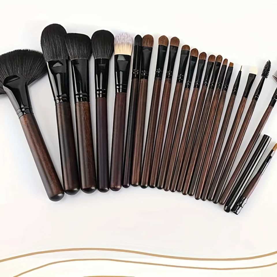 21-Piece Professional Makeup Brush Set Oval Shape Nylon Bristles Wooden Handles - Unscented All Skin Types Cosmetic BrushesW250605
