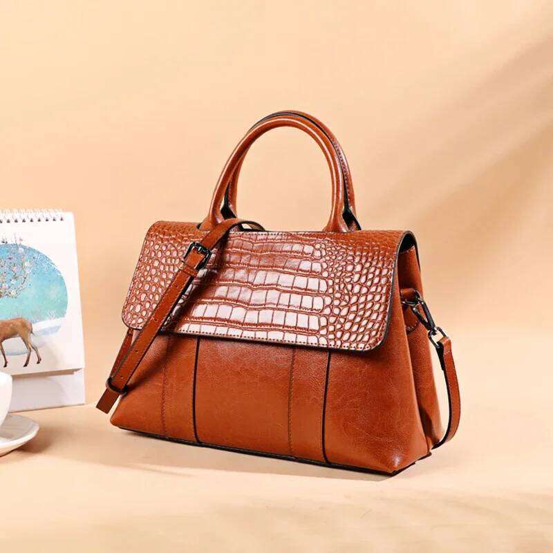 OLOEY Women Cowhide Genuine Leather Bag Female Crossbody Designer Shoulder Bags for Ladies Casual Retro Large Capacity Handbag