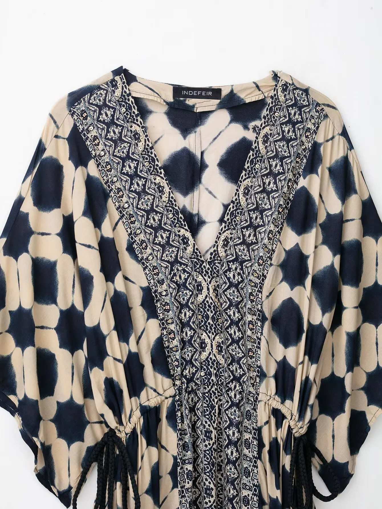 European and American style printed holiday casual waist dress 250604