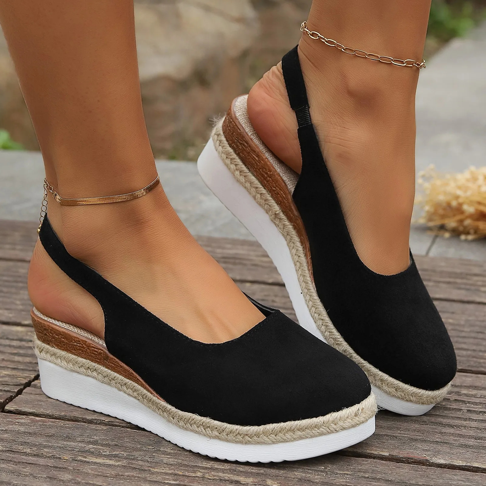 Platform Sandals Ins Style Women Braided Bohemian Casual Wedge Solid Color Womens Summer 250605