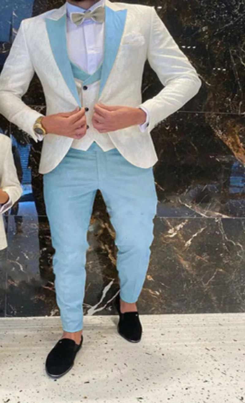 Wedding Suits Groom White Floral Tuxedo Slim Fit Men Prom Suit Full Gentleman Costume 3 Pieces JacketVestPants 250530