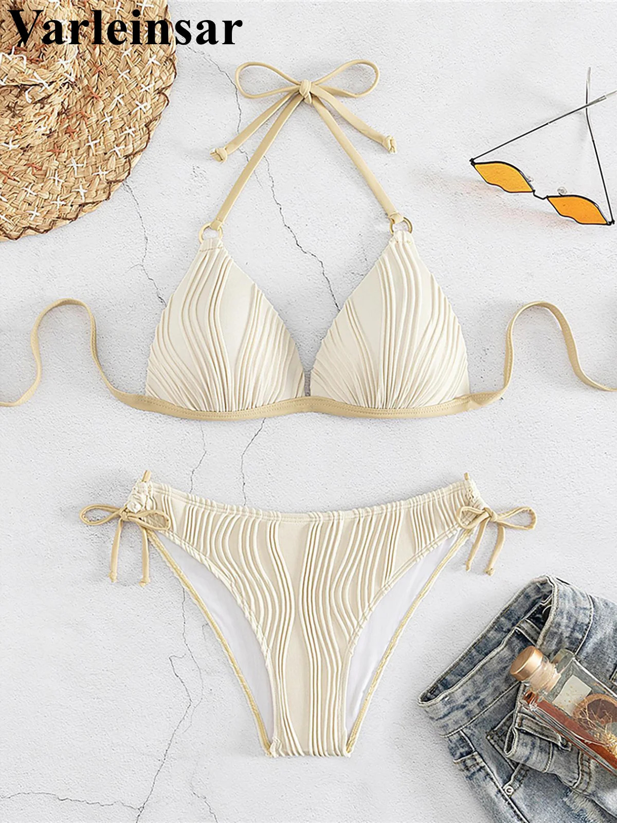 6 Colors Halter Bra Cup High Leg Cut Bikini Women Swimwear Female Swimsuit Twopiece set Bather Bathing Suit Swim V6894 250604