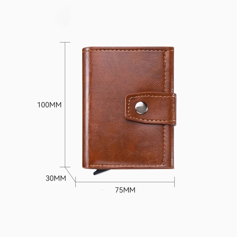 Mens Retro Bank Credit Card Holder Metal Anti Thief Rfid Smart Minimalist Wallet Women PU Leather Black Cash Cardholder 250605
