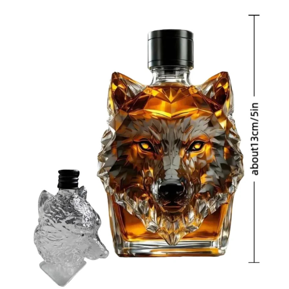 Unique Wolf Head Shape Whiskey Bottle 300 Ml Transparent Glass Decanter Sturdy with Cover Wine Glass Home Bar 250605