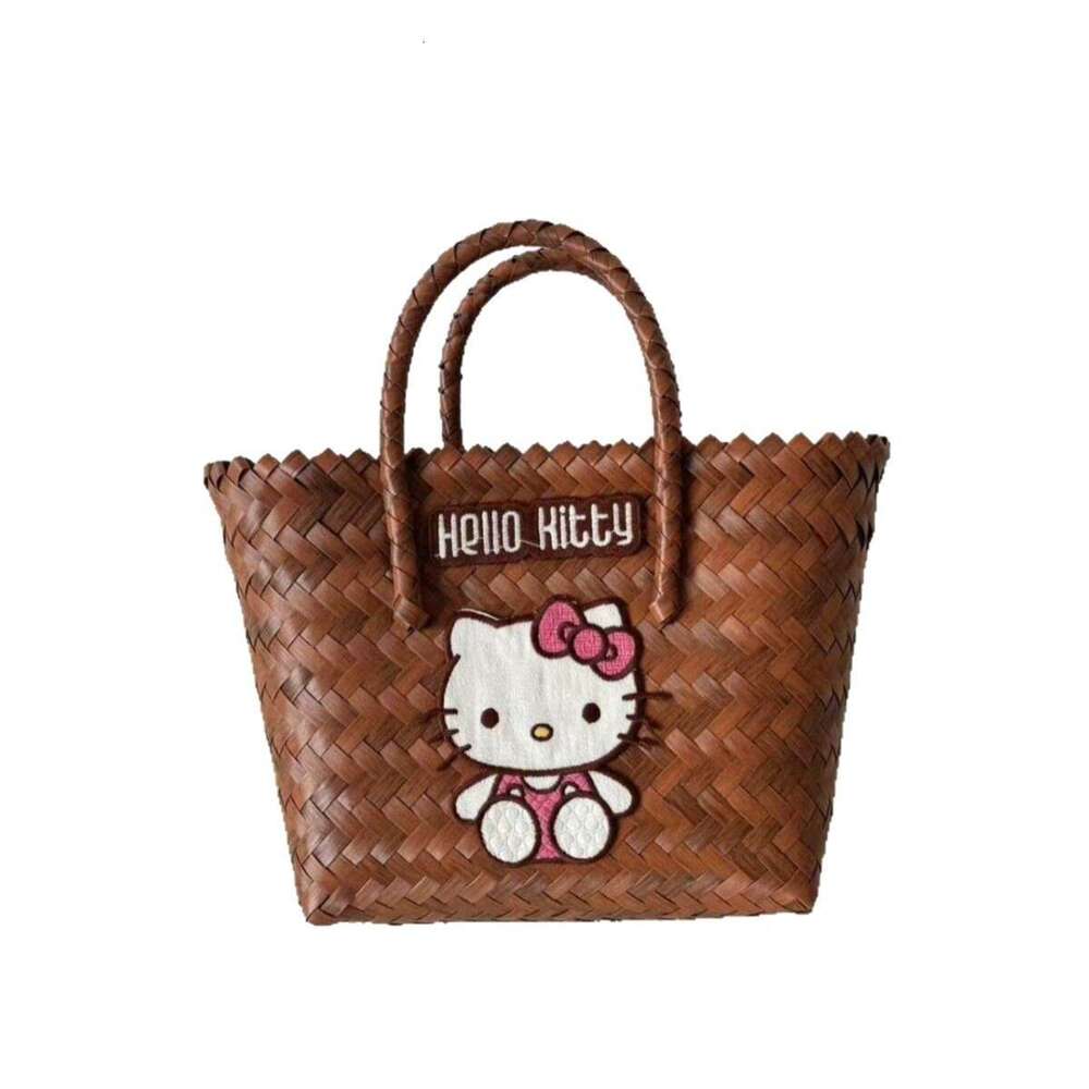 Kitty Style Imitation Rattan Handwoven Basket Bag Beach Vacation Women's Handbag