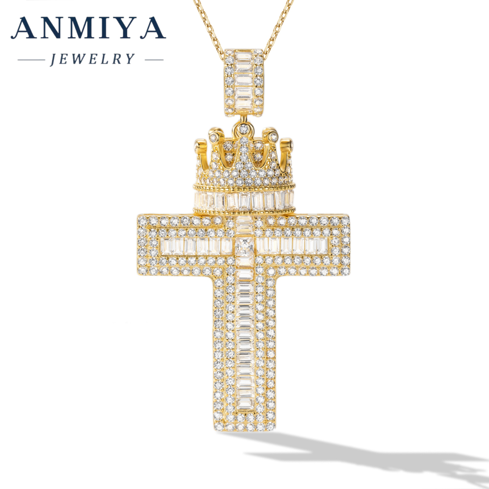 Luxury 925 Silver Jewelry Cross Pendant Necklace with Crown Design and Zircon Inlay for Special Occasion