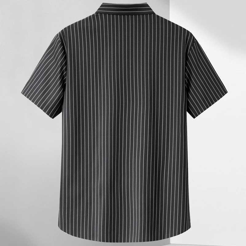 Summer striped short-sleeved t-shirt half-sleeved tops T-shirt with half open collar mens ice silk without trace polo shirtXJ250605