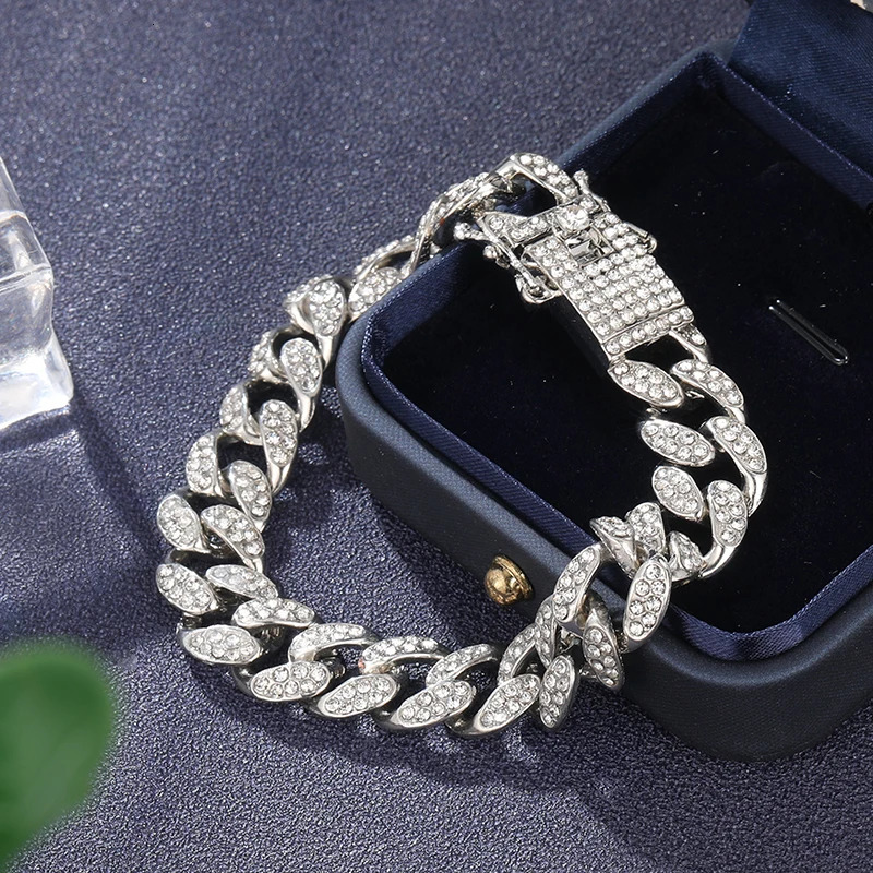 Rhinestone Cuban Bracelet Iced Out Link Chain for Men Hip Hop Paved CZ Rapper Bling Luxur Bracelet Jewelry Accessories Gift 250530