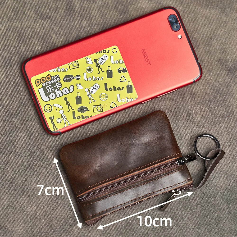 Genuine Leather Mini Coin Purse Head Layer Cowhide Card Bag Handmade Zipper Wallet Car Key Case Short Lady 250605