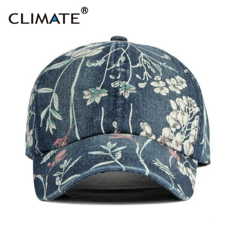 CLIMATE Women Fashion Flower Denim Baseball Cap Hat Floral Jeans Cap Denim Wear Cap Women Cool Hat Caps for Women Girls 250603