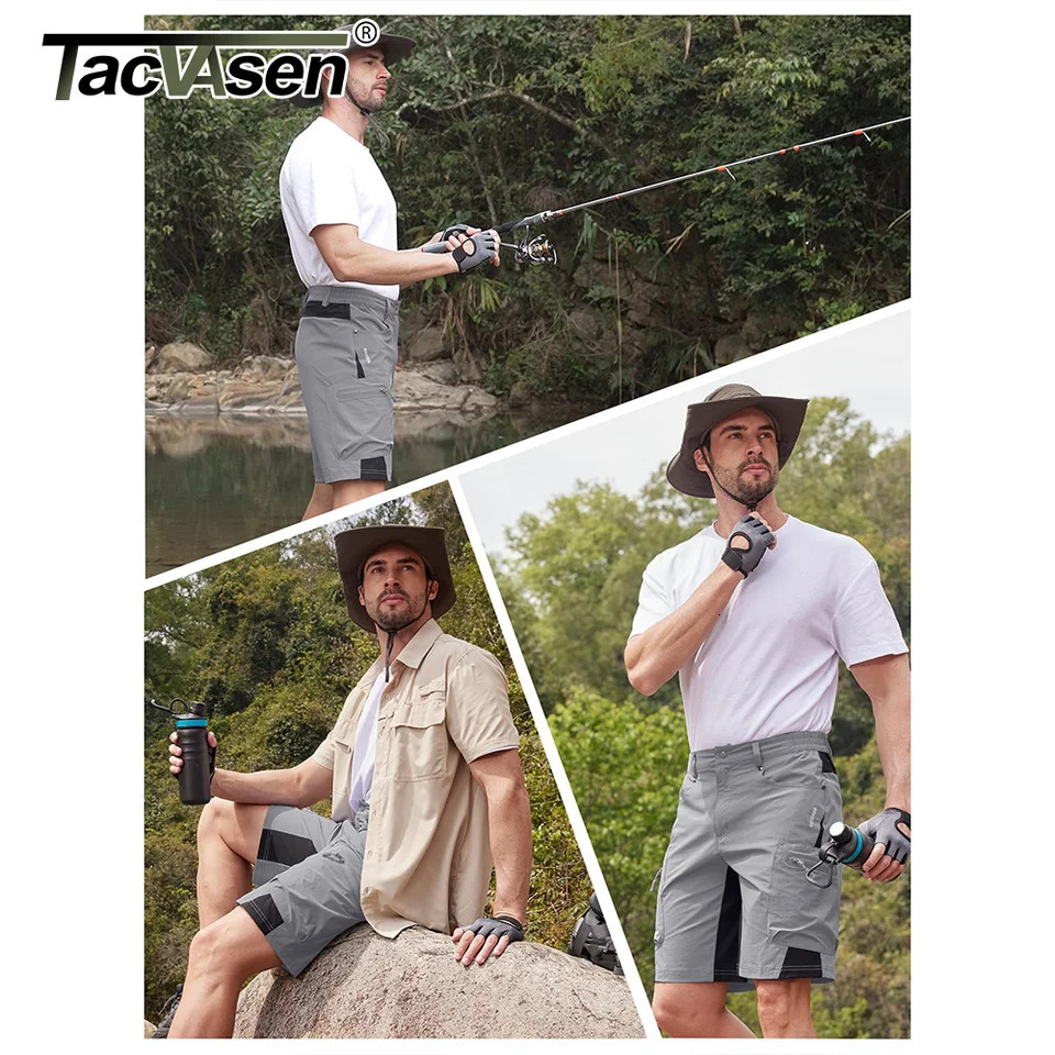 TACVASEN Quick Dry Cargo Shorts Mens Lightweight Work Cargo Shorts Multi Pockets Waterproof Outdoor Hiking Fishing Shorts Male 250529