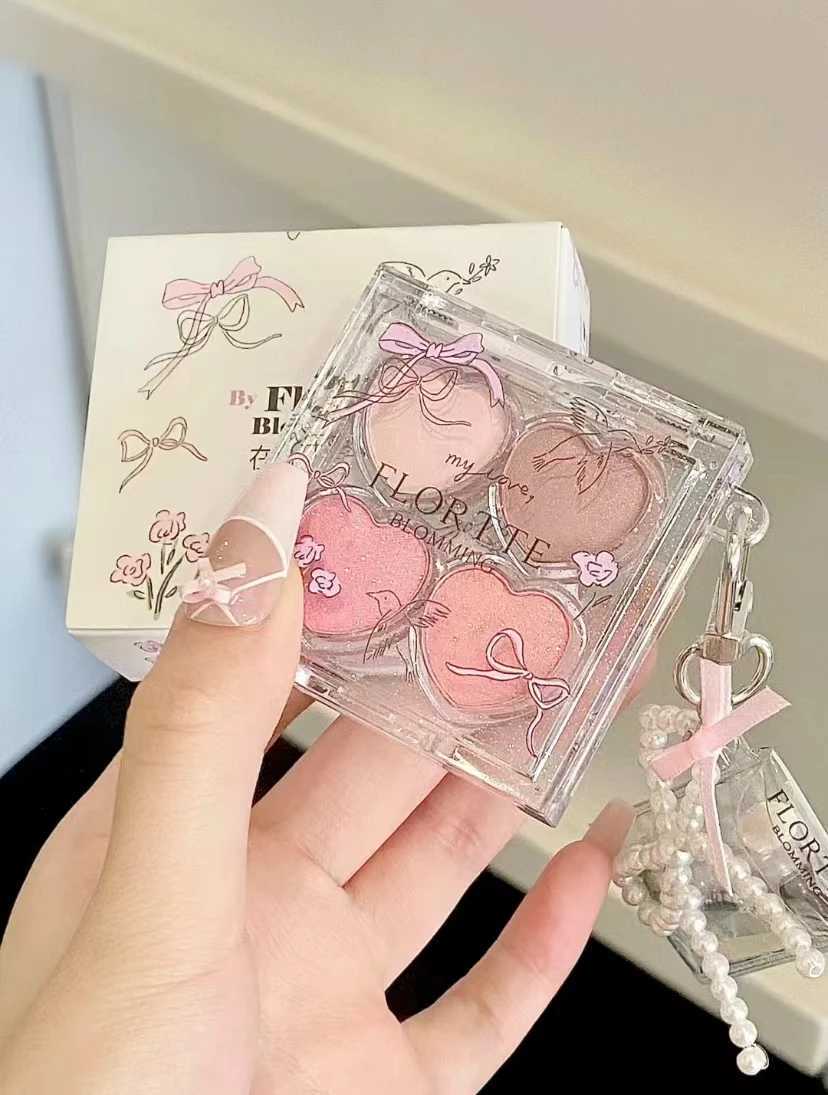 FLORTTE Love Series Eyeshadow 4-color Matte Powder Fine Shimmer Multi-purpose Portable Palette Highlight Blusher Brightening W250605