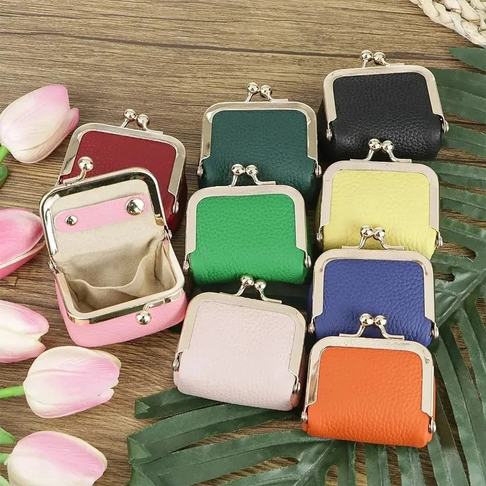 URBAN MASTER Genuine Leather Mini Jewelry Coin Purse Solid Color Kiss Lock Change Pouch Casual Small Storage Bag for Women 1894 250605